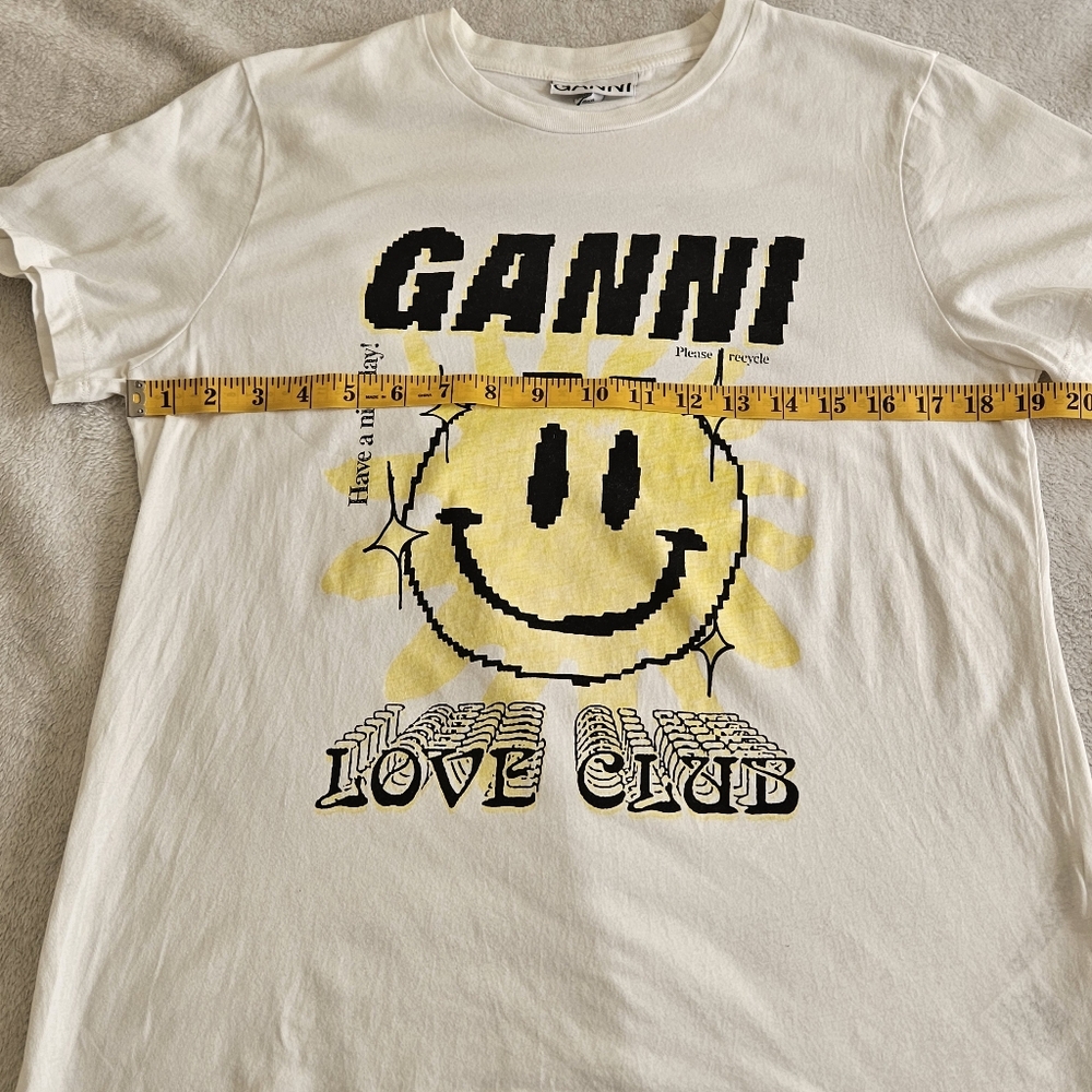 GANNI Love Club Smiley Face Graphic Tee Organic Cotton White S - Picture 10 of 15